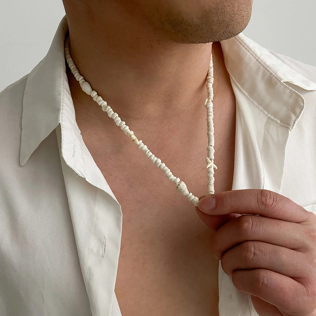 PuRui Bohemia Luxury Neck Necklace for Men Semi Baroque Imitation Pearl Coconut Husk Acrylic Summer Beach Star Pendant Jewelry