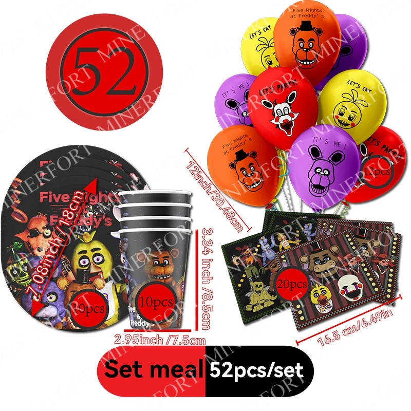 FNAF تحت عنوان الكرتون خمس ليالٍ في فريدي كوب ورقي ولوحة ومنديل وبالونات لتزيين حفلات أعياد الميلاد مستلزمات الأطفال هدية