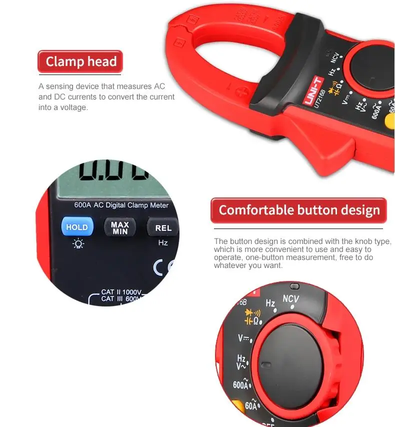 UNI-T UT216A UT216C Digital Clamp Meter AC DC Current Measurement RMS Frequency Capacitance Temperature&NCV Tester Multimeter