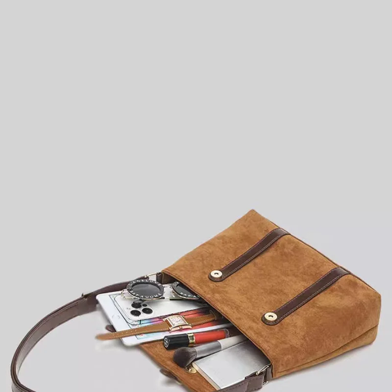 2025 موضة جديدة ريترو الجلد المدبوغ حقيبة ساعي ميلارد سعة كبيرة الكتف حقيبة كروسبودي اليومية حقيبة كتف عادية للنساء #4