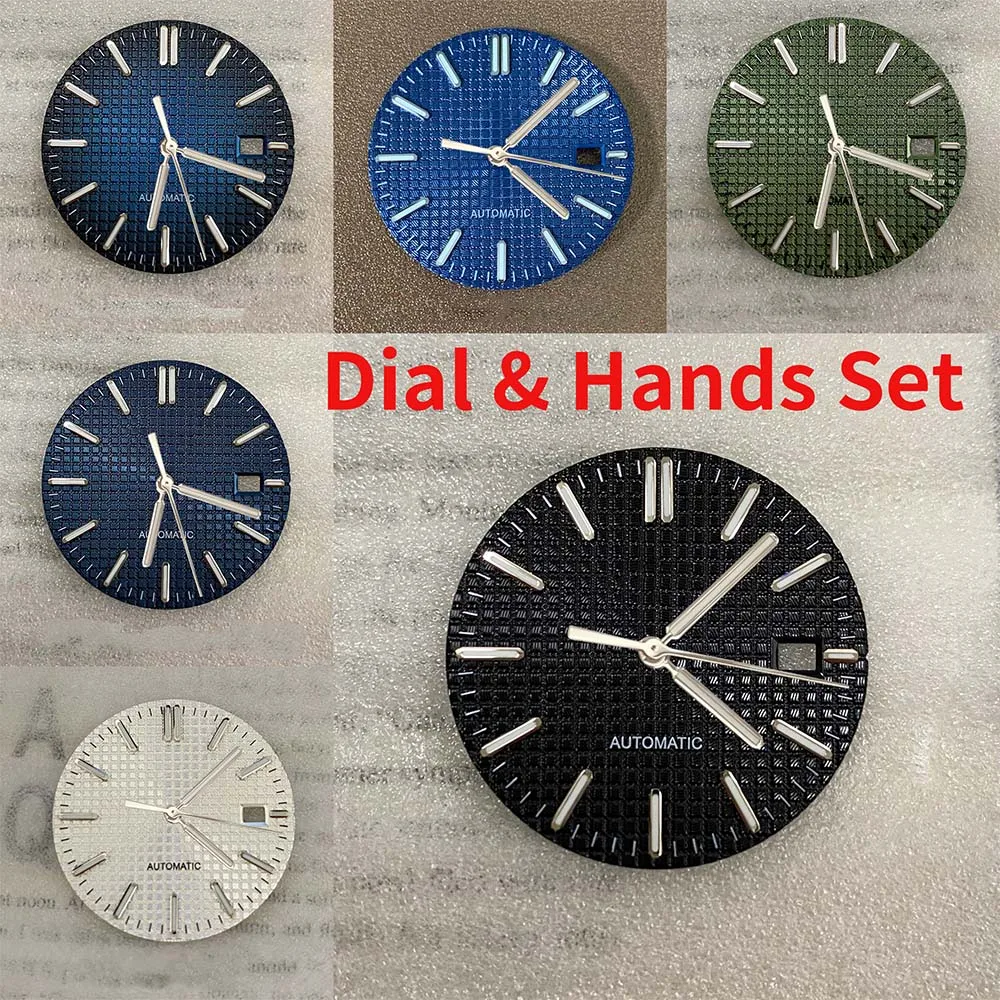 NH35 Dial Hands Set 31.8mm S Logo Dial Waffle Pattern Tapisserie Watch Face Single Date Mod Parts