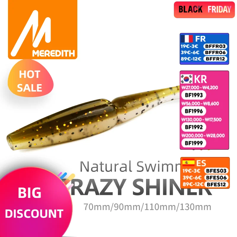 Meredith Crazy Shiner Fishing Lure 70mm 90mm 110mm 130mm Soft Baits Fishing Wobbler Bass Bait Artificial Fishing soft Lure Tacke