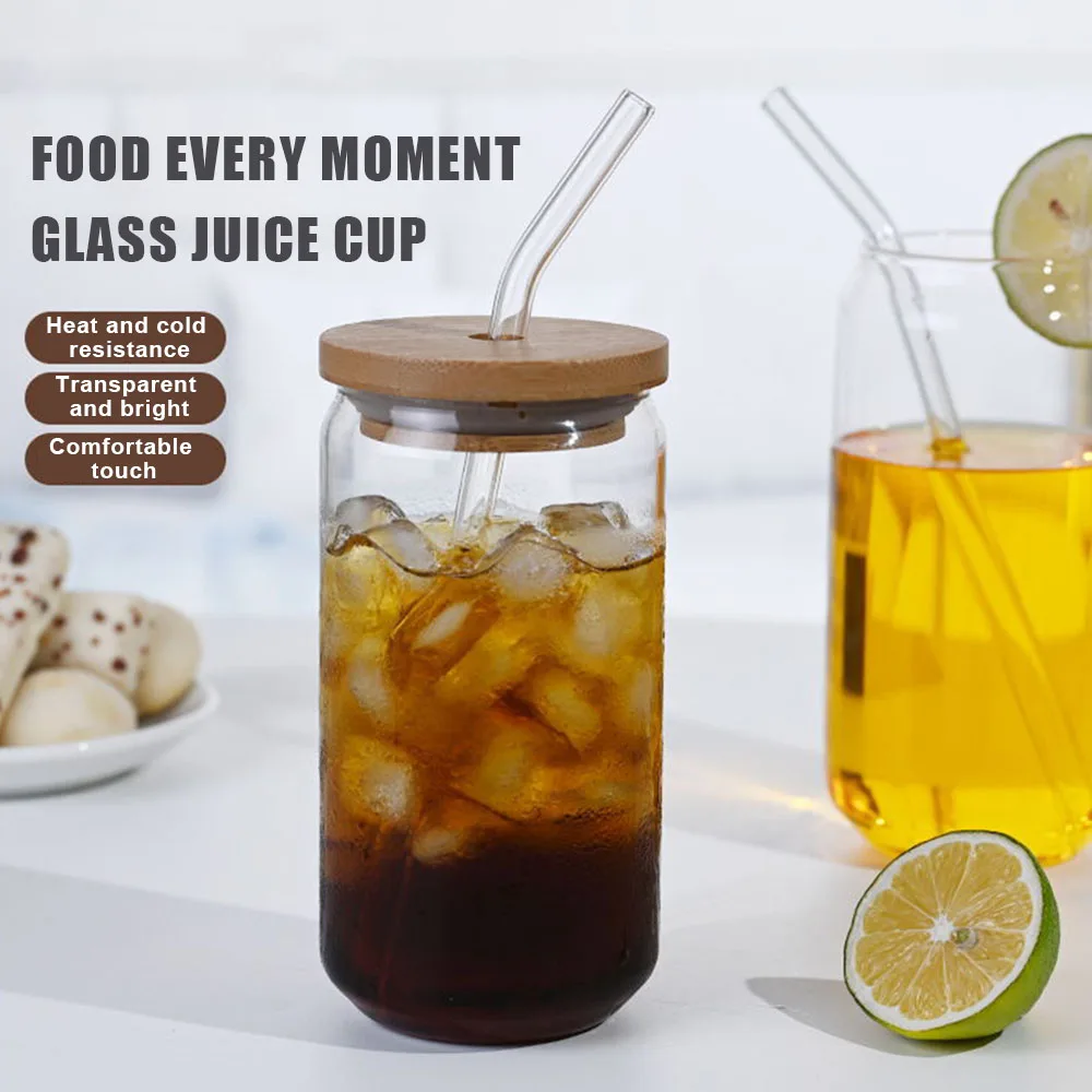 

550ml/470ml Glass Cup With Lid and Straw Transparent Bubble Tea Cup Juice Glass Beer Can Milk Mocha Cups Breakfast Mug Drinkware