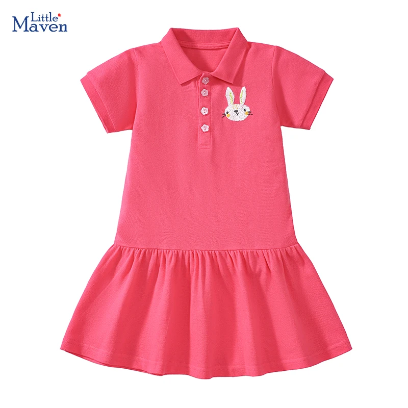 

Little maven Baby Girls 2025 New Summer Kids Clothes Children's Clothing Cotton Embroidered Cartoon Rabbits Dresses Gifts