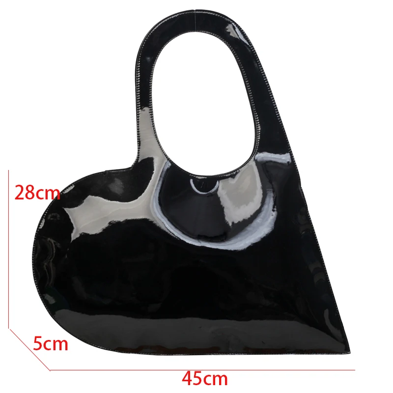 Bright Patent Leather Shoulder Bag For Women Big Love Heart Bag Handbag Female Red Black Large Capacity Tote Red Clutch Bag