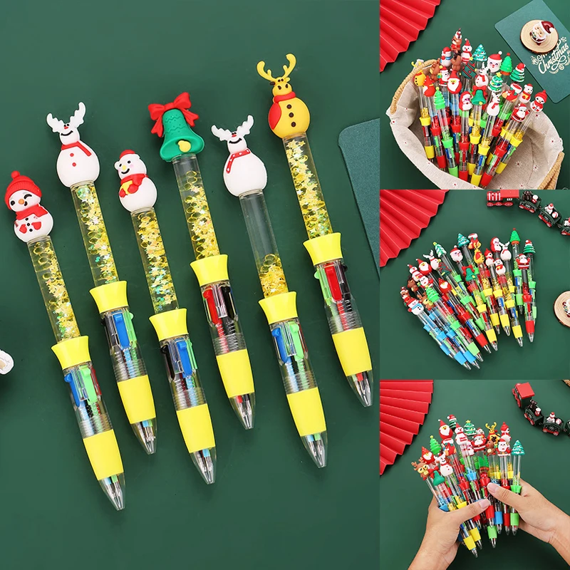 Bolígrafo Kawaii de Navidad de 4 colores, bonitos dibujos animados multicolores, suministros de papelería para escritura escolar para niños, regalos