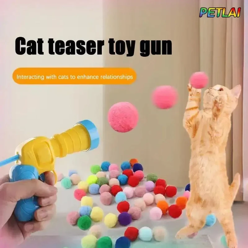 Cat gun toy pom pom Ball Launcher Simulated Pistol Interactive teaser toy pet Dog Toy Mutes Poppy Ball Self-satisfaction Fidget - Image 2