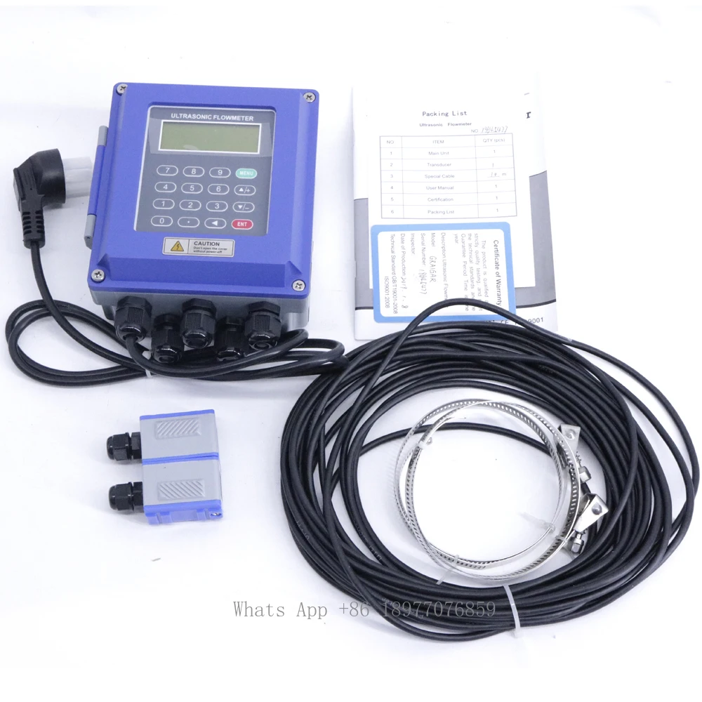 TUF-2000B+TS-2 Digital Ultrasonic Liquid Flowmeter Range DN15mm-100mm Wall Mounted Type IP67 Water Flow Meter