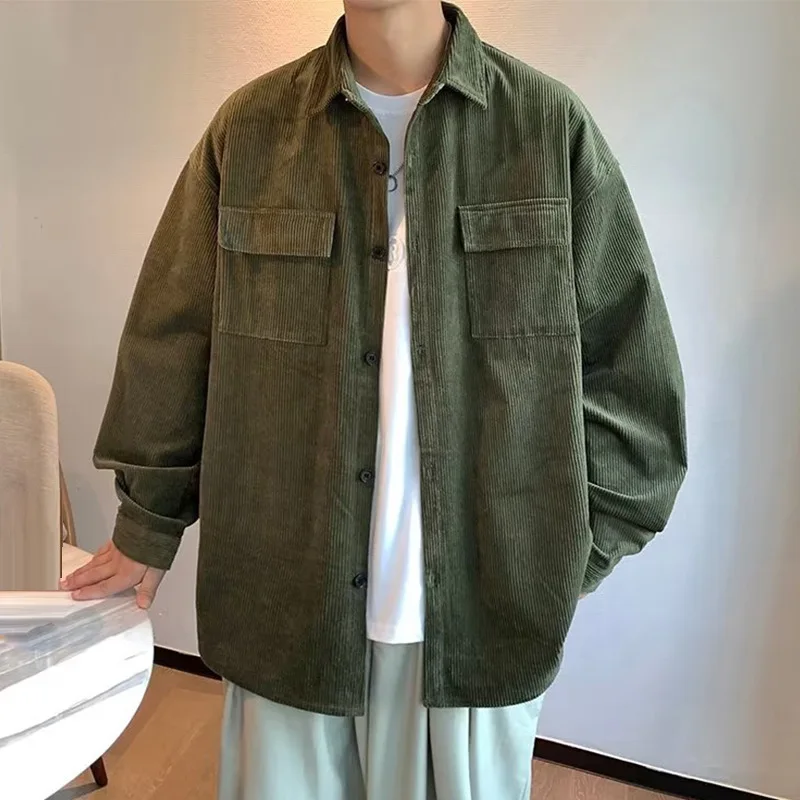 

Retro Corduroy Shirt Men Loose Casual Workwear Jacket American Style Fashion