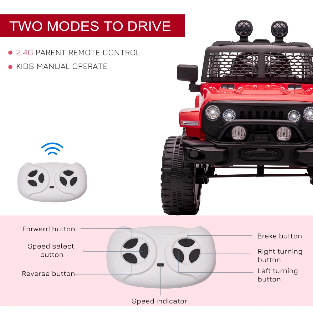 Caminhão infantil de 12V com controle remoto para pais, carro de brinquedo elétrico alimentado por bateria com suspensão de mola, velocidade ajustável