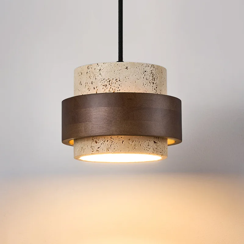 

Led Pendant Lamp Bedroom Beside Chandelier Small Stone Light Wood Walnut Color Hanging Lighting Fixture Retro Bar Restaurant