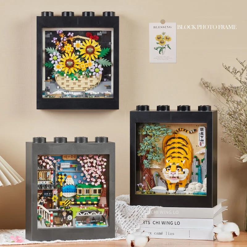 Idea Building Brick Flower Tiger Mini Block Sunflower China Tang Dynasty Feast Japan Kamakura Train Figures 3D Photo Frame Toy