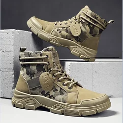 Camouflage Shoes for Men 2024 Spring Fashion Lace Up Outdoor Male Booties Platform Desert Boots New Men's Ankle Boots