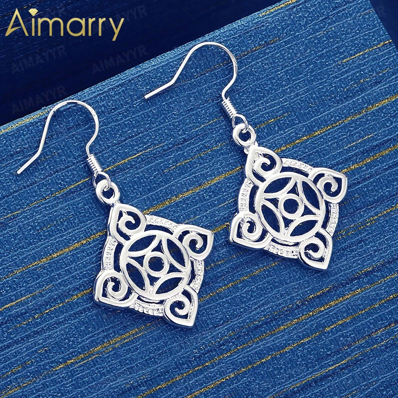 925 Sterling Silver Square Hollow Pattern Earrings for Women's Parties Banquets Weddings High-quality Fashion Jewelry