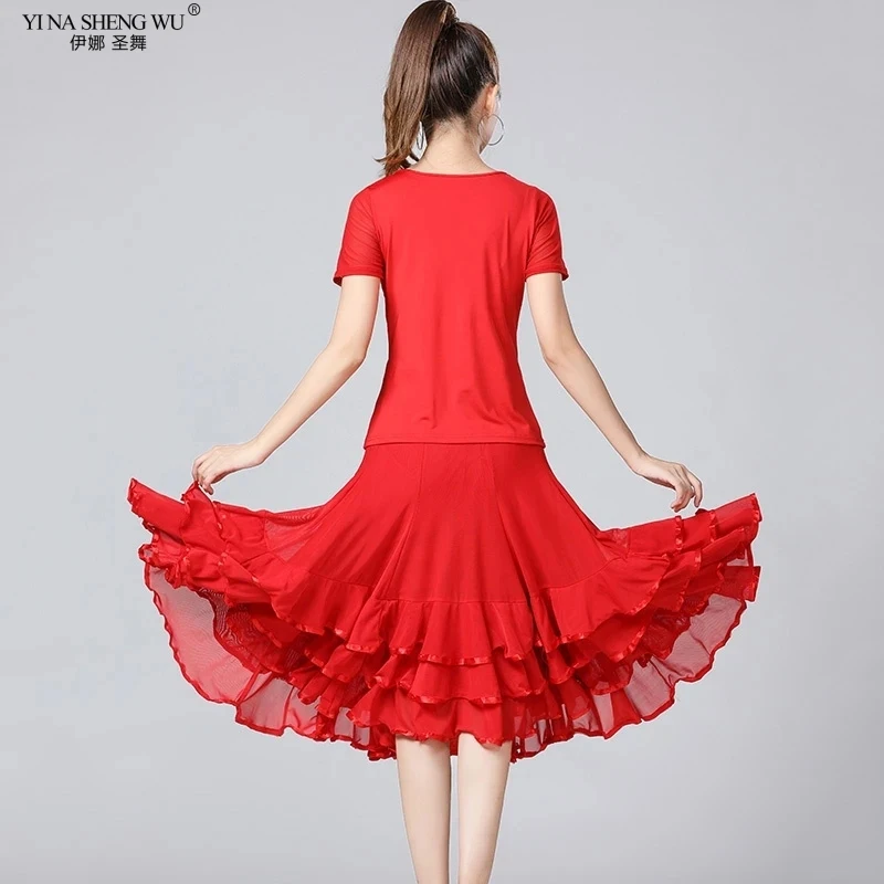 Women Modern Dance Skirt Long Big Swing Dance Costume Spanish Flamenco Ballroom Skirt Waltz Dance Wear Performance Costume