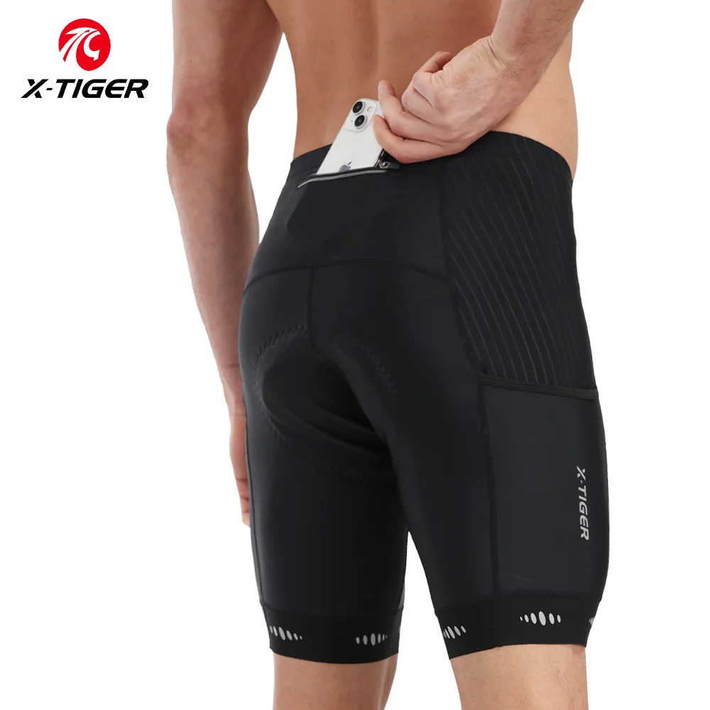X-TIGER Herren-Radhose, gepolsterte, reflektierende Shorts mit Tasche, Fahrrad-MTB-Unterwäsche, Outdoor-Freizeithose, Badehose