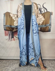 Middle East Summer Fashion Printed Silk Long Cardiggan African Femme Open Front Loose Kimonos African Lady Loose Bikini Cover Up