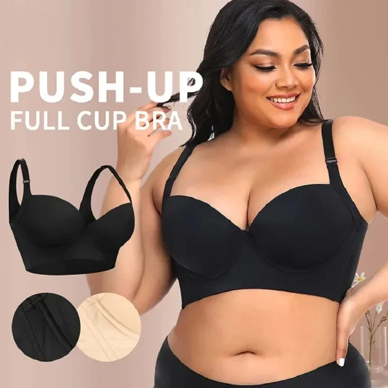 Seamless Bra Underwear Adjustable Wired Push Up Bra Full Back Coverage Hide Fat Smooth Comfortable Deep Cup Bra with Shapewear