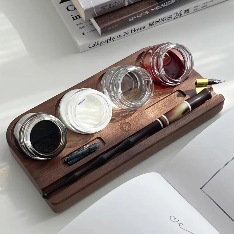 1/2/4 -position Base Upgraded Ink Holder Sealed Container Set Students' English Calligraphy Painting Dip Pen Storage Rack Tools