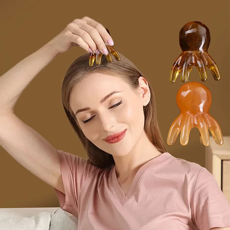 Harz Octopus Kamm Nette Kopf Massage Haarpflege Meridian Schaben Kopfhaut Massage Akupunktur SPA Gua Sha Gesundheit Massage Werkzeug