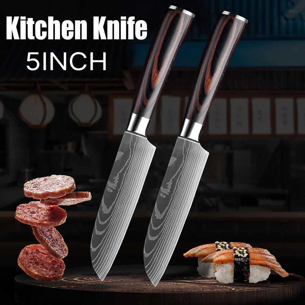 Küchenmesser Laser Damaskus Muster profession elle Kochmesser japanische Santoku Messer Fleisch Gemüse Obst Kochen Utility Messer