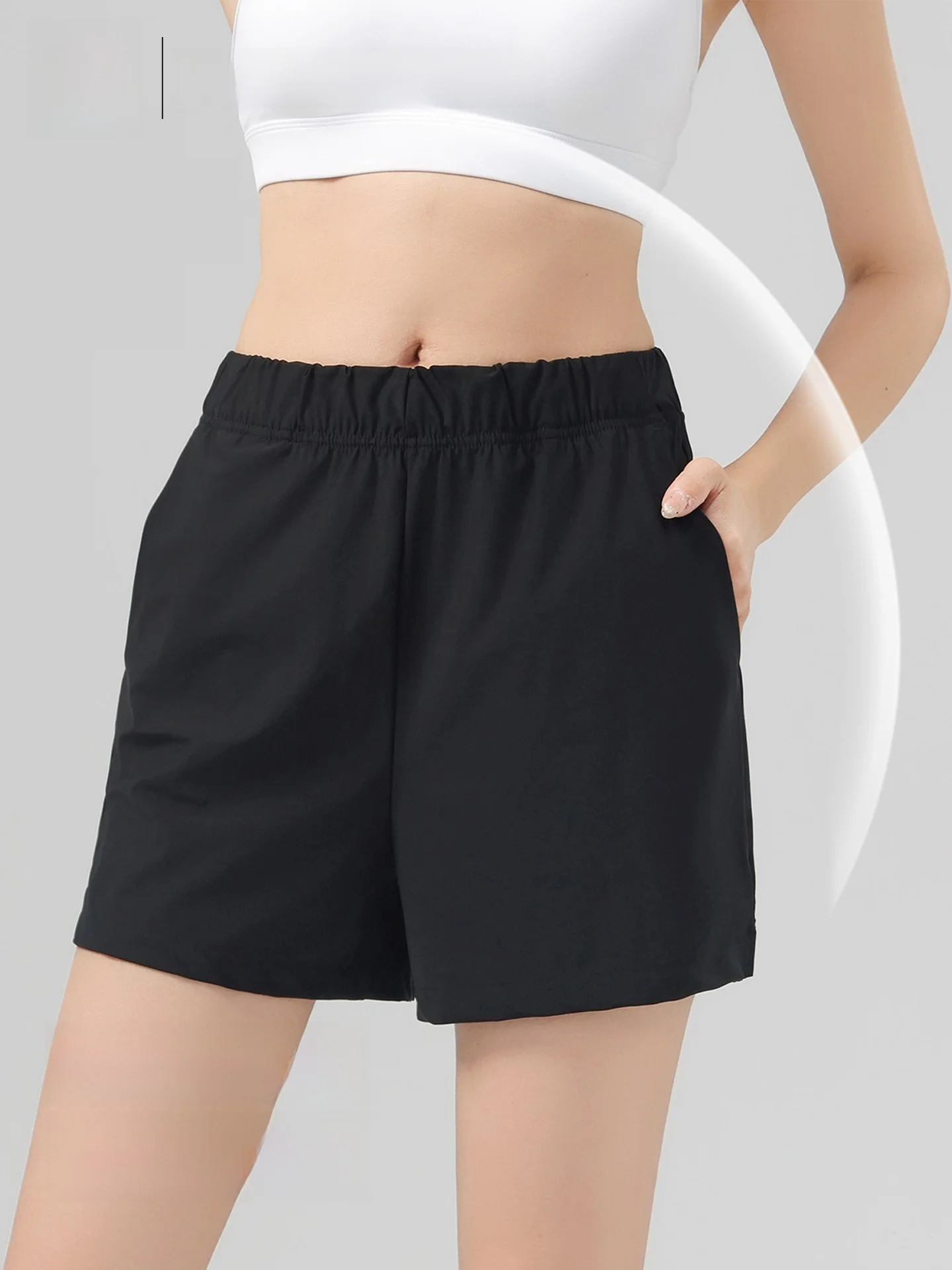 

High Waist Loose Fit Sports orts Women's Summer Casual Running Fitn Yoga Pants Tee-quarter Length Faionable Elastic ...