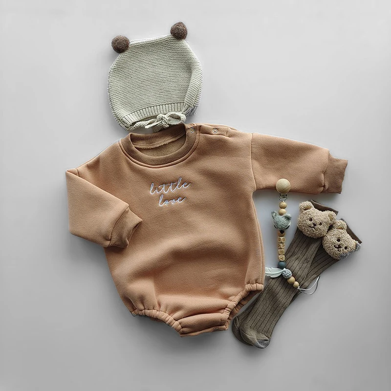 2 pcs Baby Bodysuit Plush Warm Infant Long Sleeves Jumpsuit Newborn Boy Girl Overalls Toddler Outside Pullover Clothes Suit 0-24