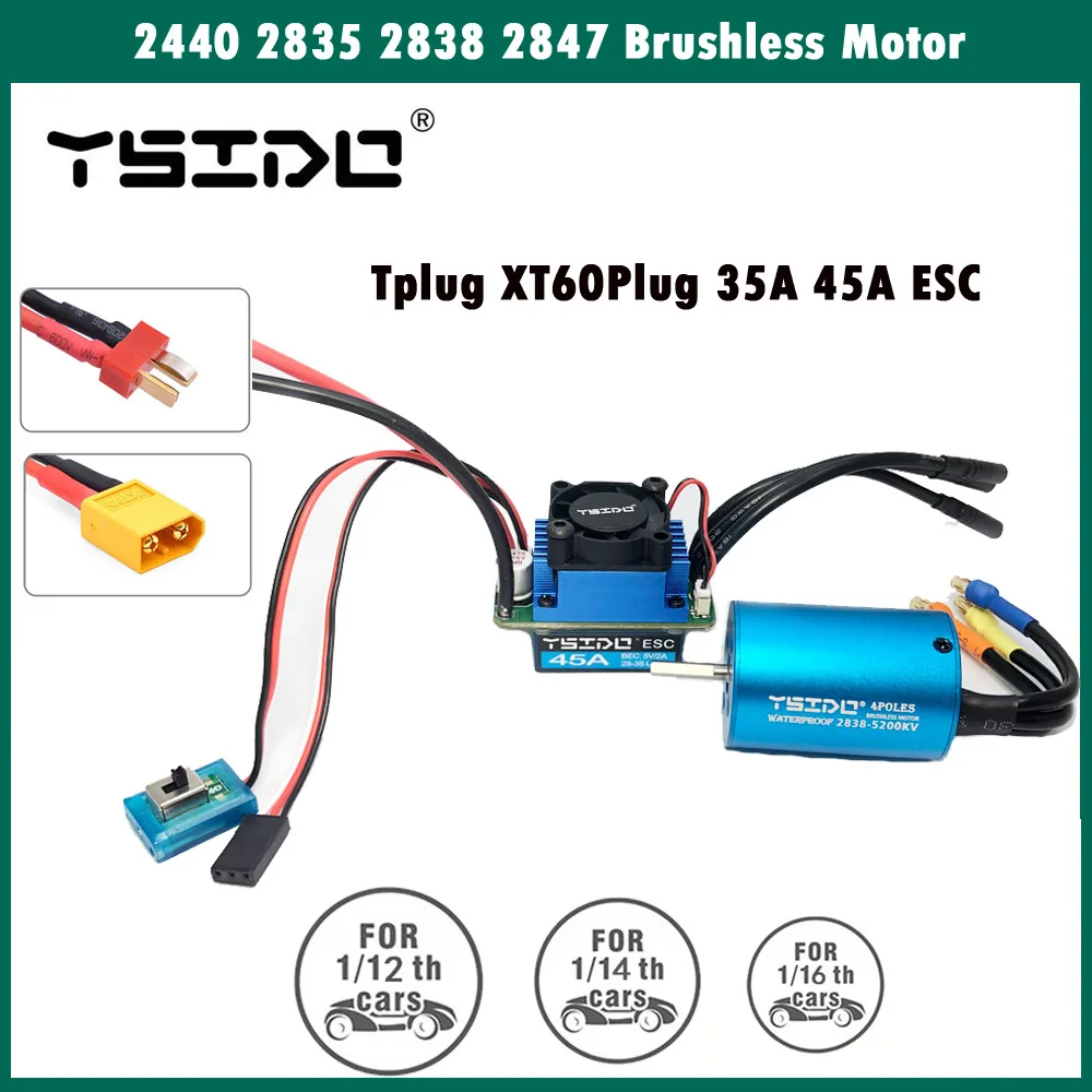

YSIDO 2435 2440 2838 2847 Brushless Motor 35A 45A ESC for Wltoys 124016 Remo Hobby XLH Timaya Redcat 1/12 1/14 1/16 RC Boat Car