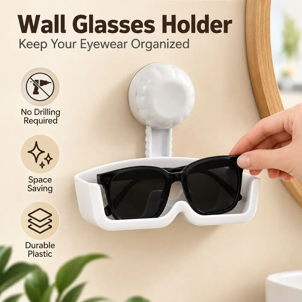 New Suction Cup Wall Glasses Holder Wall Mounted Stable Eyewear Organizer Removable Eyeglass Holder Bathroom Organizer