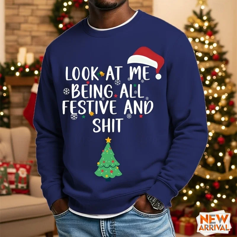 شجرة عيد الميلاد قبعة نمط بلوزات للرجال متعة روح الدعابة ثلاثية الأبعاد مطبوعة البلوز مهرجان حفلة هوديس طويلة الأكمام بلوزات مستديرة العنق #4