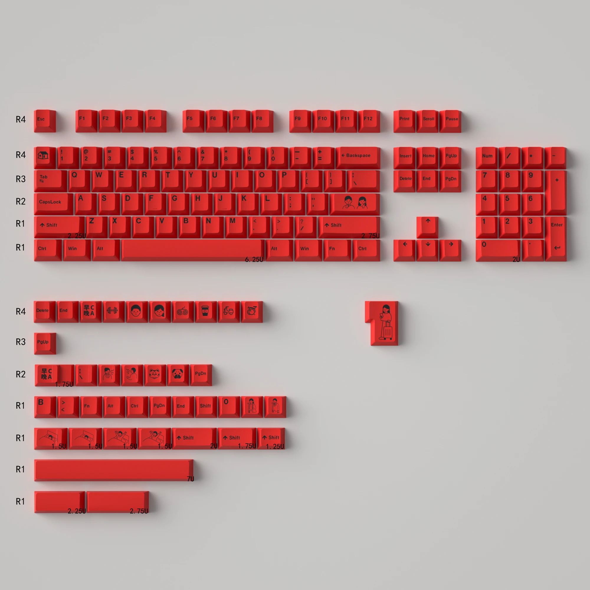 

Minimalism Red PBT keycaps Customs Dye Sub Key caps for 61/87/104 Cherry MX Switch Gaming Mechanical Keyboard
