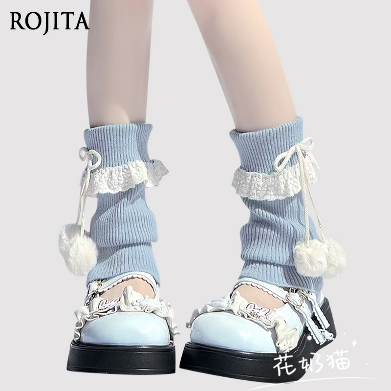 

New Year Red Leg Warmers for Girls Christmas Style Chinese Red Lolita Mid-Calf Cute Pom-Pom Leg Warmers Sweet Winter Leg Warmers