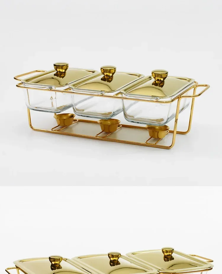

Wedding party luxury glass chafing dish hotel serving dish gold buffet food warmer