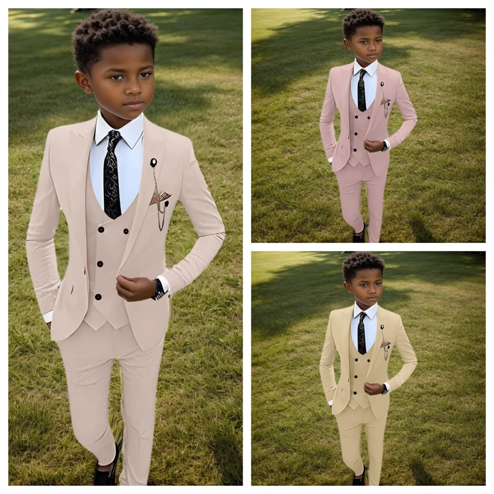 

Fast Ship Colorful Regular Fit Kids Suit Set In Stock High Quality 4 Pieces Blazer Vest Pants Tie For Kids 3-14Y Birthday Party