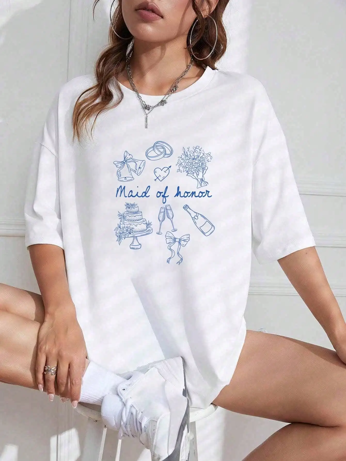 Maid Of Honor Bridesmaid Bridal Party Wedding Bachelorette T-Shirt - Graphic Tees Festival Outfits For Women, Tops For Summer, Top De Mujer Women Summer Clothes