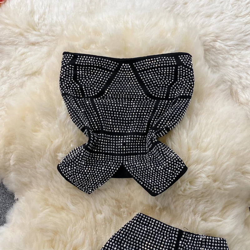 Conjunto de duas peças com top curto sexy e calça skinny elástica de cintura alta com franjas para mulheres, roupa de verão d...