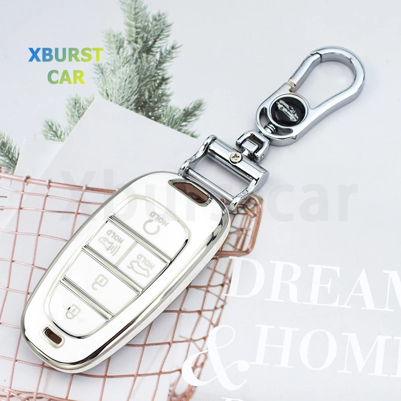 

Чехол с 5 кнопками для Hyundai Santa Fe Tucson 2022 NEXO NX4 Atos Prime Solaris 2021, ТПУ, автомобильный чехол для ключа, аксессуары для автомобиля