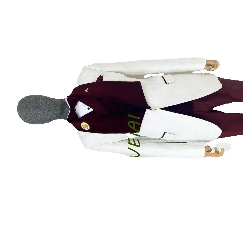 

CustomizedFormal Suits White Costume For Men Wedding Coat Burgundy Shawl Lapel Three Piece Jacket Pants Vest Slim Fit Hombre