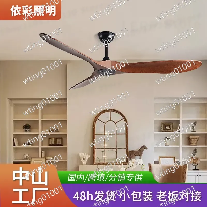 for Living Room Dining Room Bedroom Solid Wood Blade Ceiling Fan Light with Remote Control Frequency Conversion Electric Fan