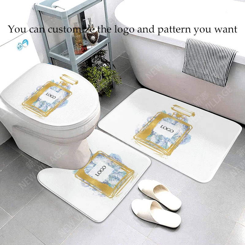 Fashion perfume bottle series bath mat three piece bathroom mat bathroom products can be customized logo pattern