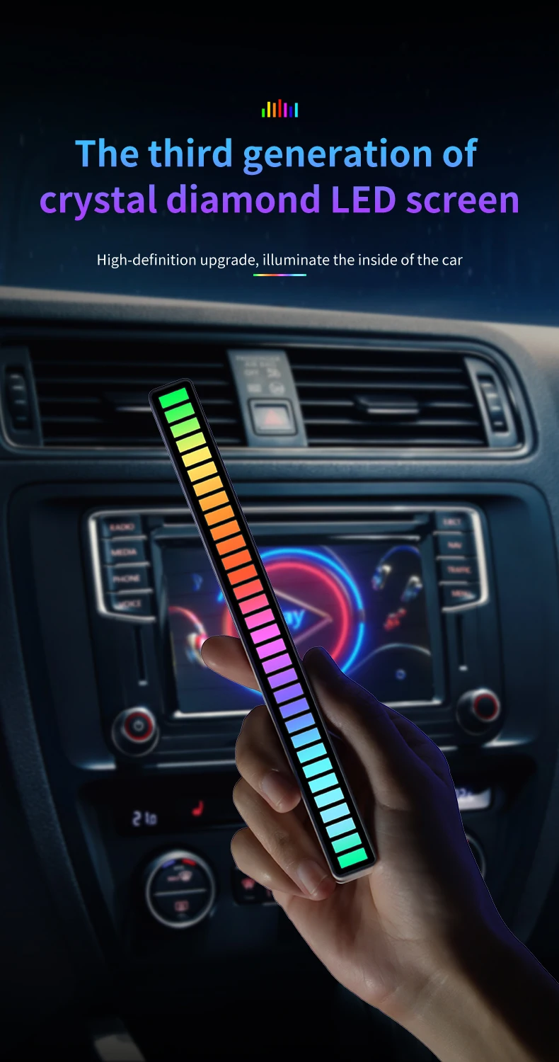 RGB Voice Control Synchronous Rhythm Light Internet Popular Colorful Music Ambient Light Car Desktop Induction Creative Led Pick