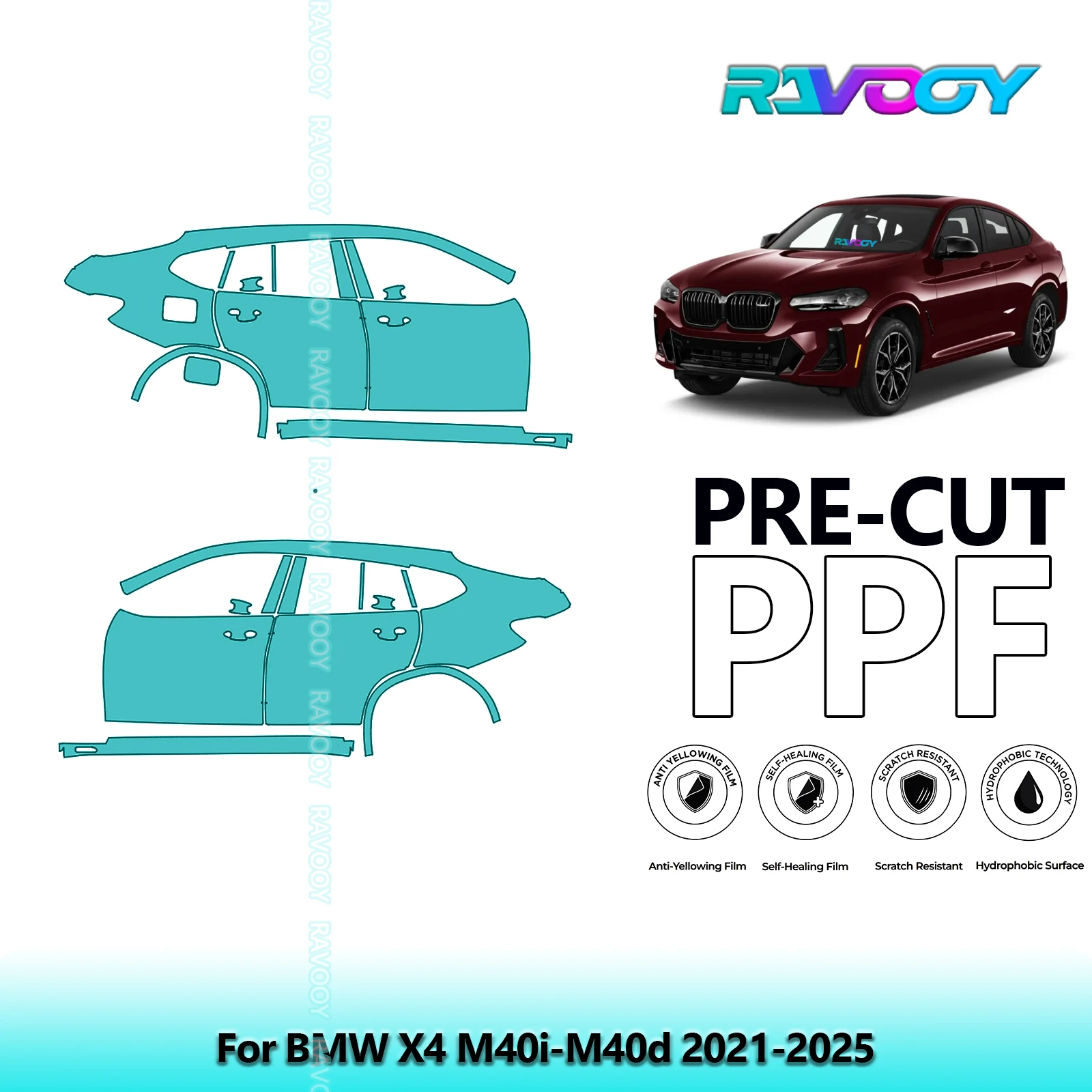 

For BMW X4 M40i-M40d 2021-2025 8.5mil Clear Matte Pre-Cut PPF Door & A/B Pillar Kit TPU Paint Protection Film Set