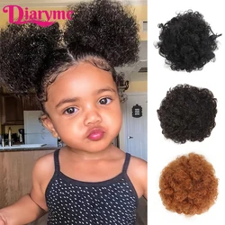 Cola de Caballo Afro sintética de 4 pulgadas con cordón para niñas, niños, mujeres negras, moños de pelo de tamaño pequeño, moño de rosquilla de pelo rizado
