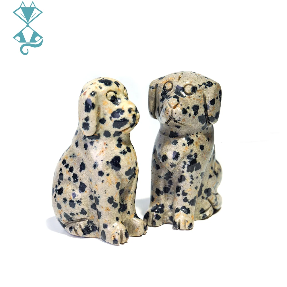 Dalmatian Natural Jasper Mini Cute Dog Figurines Miniature Craft Fairy Garden Kids Bedroom Living Room Ornament Home Decoration