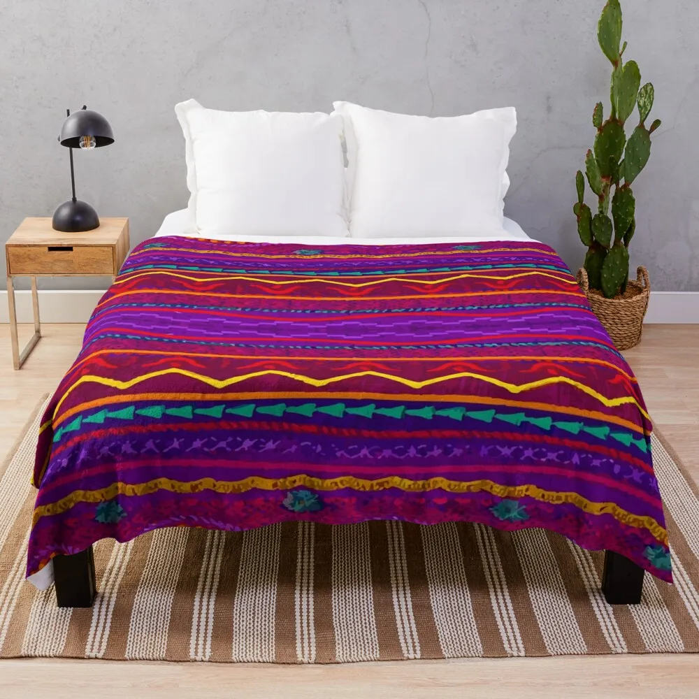 Maximalist rebozo print multicolor stripes rainbow dopamine decor Throw Blanket Soft Beds sofa bed Softest Blankets