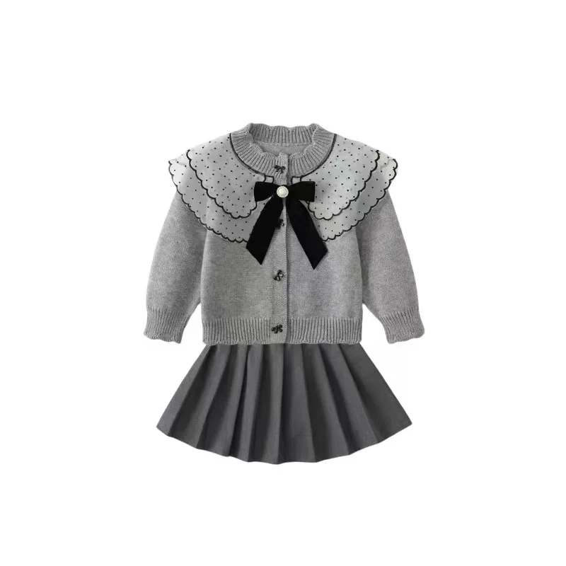 

Girls' Fashion Set Spring and Autumn 2026 New Collection Children's Sweater Cardigan Pleated Skirt Two-piece Set