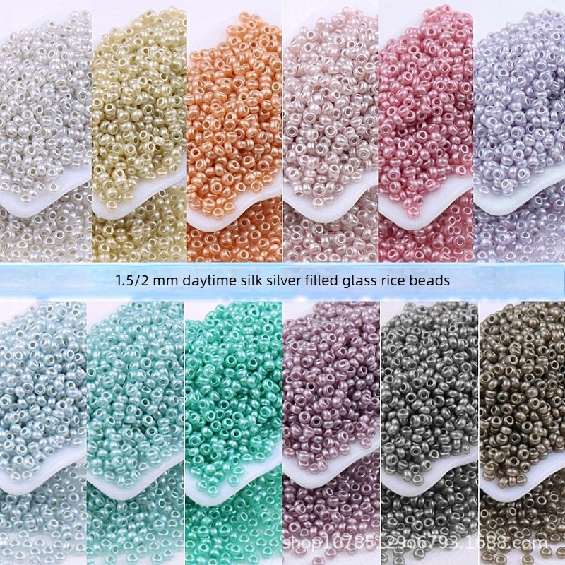 1,5/2 mm hochwertige silbergefüllte Glasreisperlen, handgefertigtes DIY-Perlenmaterial für lose Perlen.