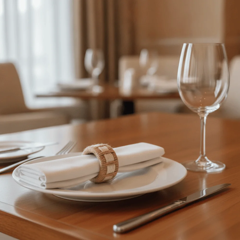 6 Piece Table Accessories Linen Cylinder Napkin Ring Woven White Striped Dinning Towel Ring Rustic Style Napkin Buckle Banquet