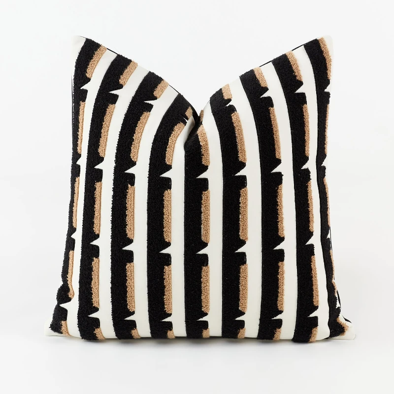 Retro black and brown embroidered pillow cover, single-sided plush back cushion cover for hotel, car, and living room sofa