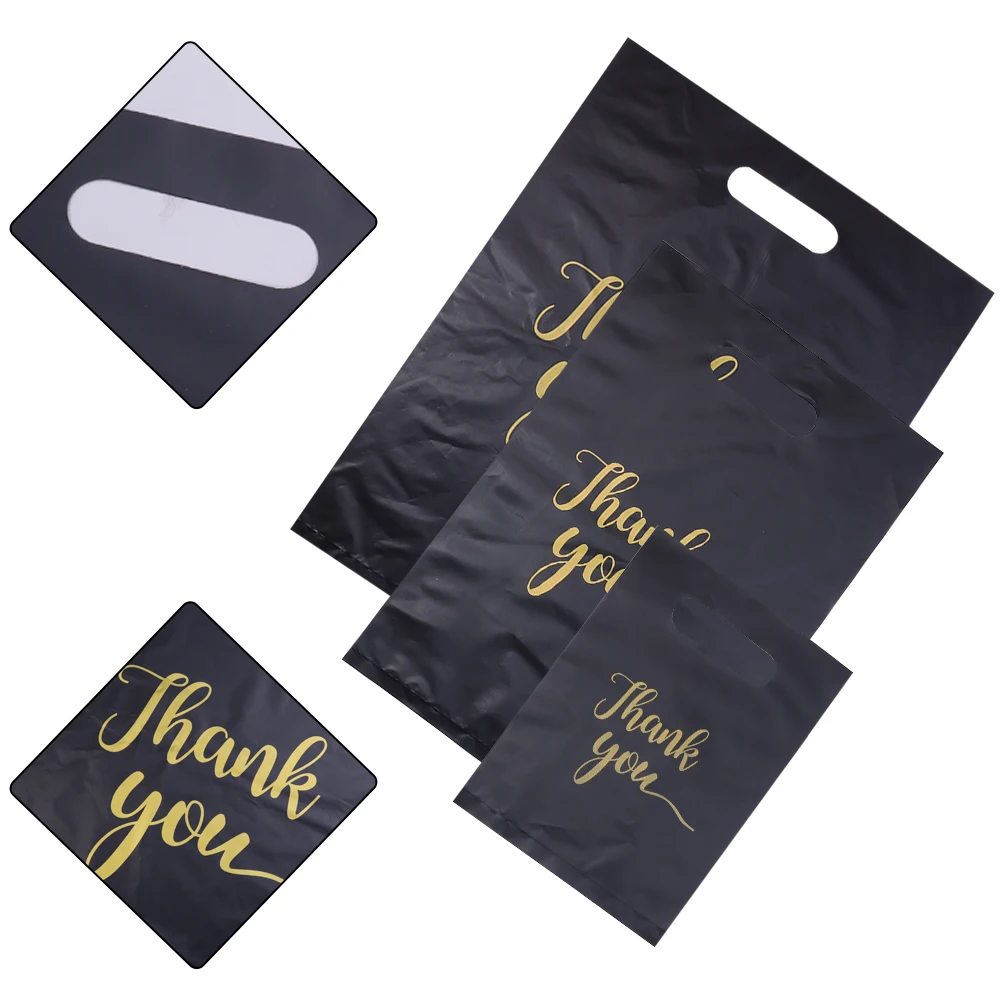 20 قطعة شكرًا لك حقيبة تسوق بلاستيكية مع مقبض بولي يموت قطع البلاستيك البضائع هدية حقيبة هدية للشركات الصغيرة بالتجزئة